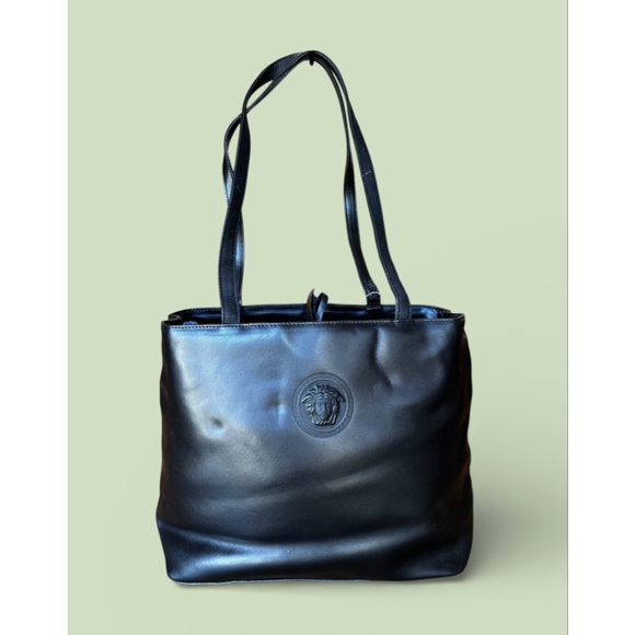 Gianni Versace Handbags - Gianni Versace Black Leather Medusa Tote Bag